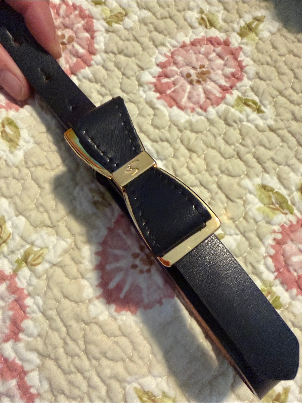 VELEZ Black Leather Bow Belt with Gold Accent